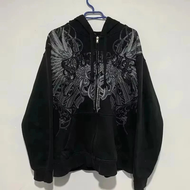 Y2K New Harajuku Plum Tree Embroidered Oversized Pink Zipper Hoodies For Men and Women Gothic Fashion Retro Street Sweatshirts