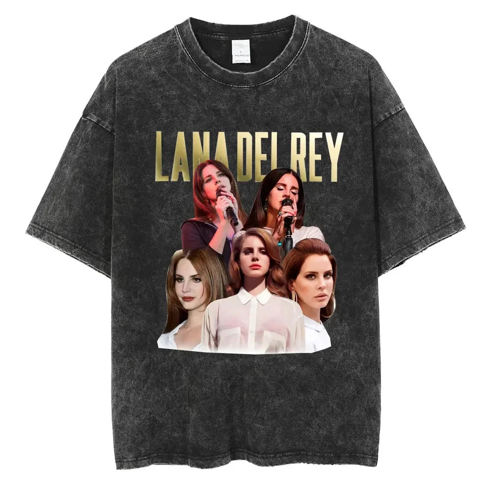 New Arrival Mens Clothes Tee Shirt Homme Graphic T-Shirts Men Tshirt for Men Ropa Hombre 90s Singer Lana Del Rey Washed