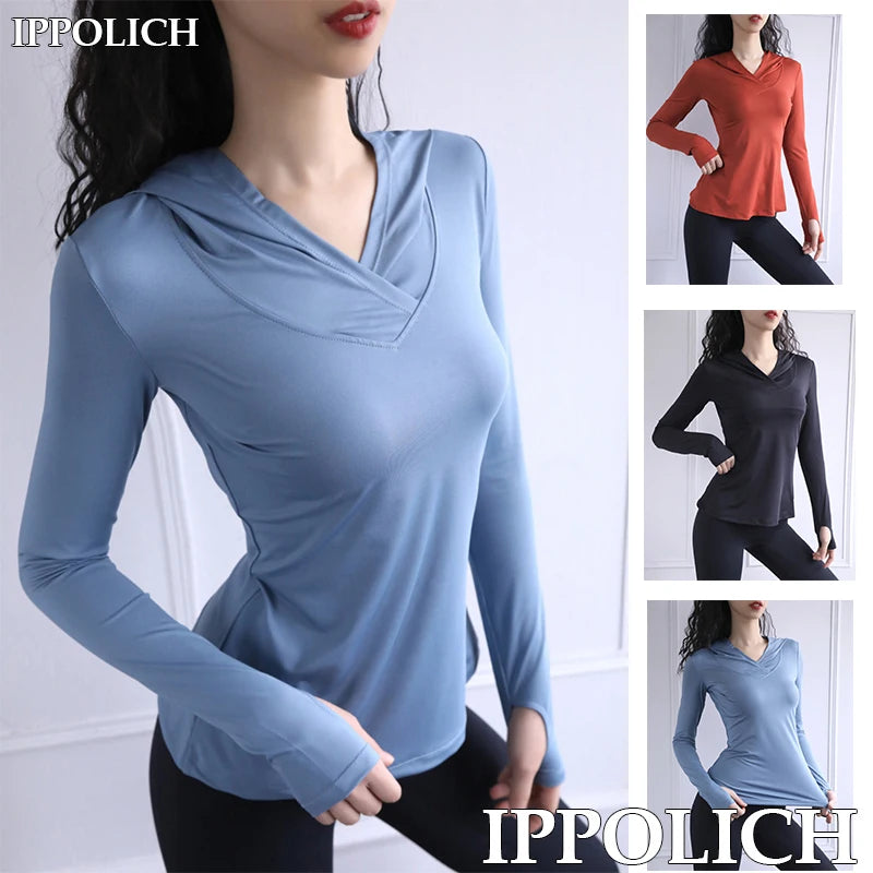 Yoga Hoodie Long Sleeve Women Breathable Long Sleeve Yoga Clothes Fitness Thumb Hole Mesh Breathable Yoga Hoodies Long T-shirt