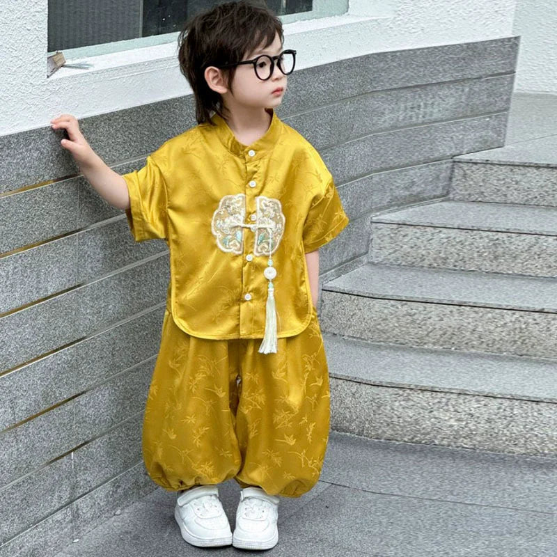 Summer Short Sleeve 2 Piece Set Boys Costume Kids Clothes Casual Boy Outfit Tang Style Hanfu Suit Baby Fashion Children's Sets