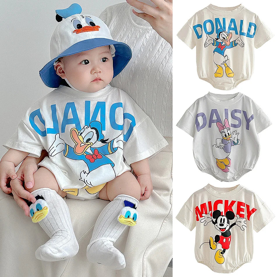 Disney Mickey Mouse Donald Duck Rompers Summer Toddler Cotton Soft Cartoon Jumpsuit Newborn Daisy Bodysuits for Baby Girls Boys