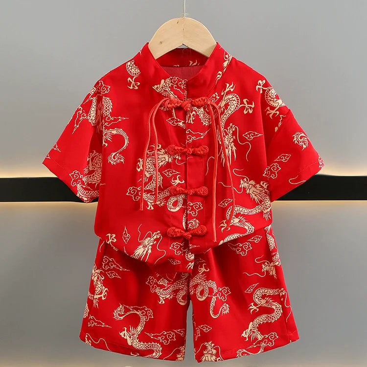 Summer Short Sleeve 2 Piece Set Boys Costume Kids Clothes Casual Boy Outfit Tang Style Hanfu Suit Baby Fashion Children's Sets