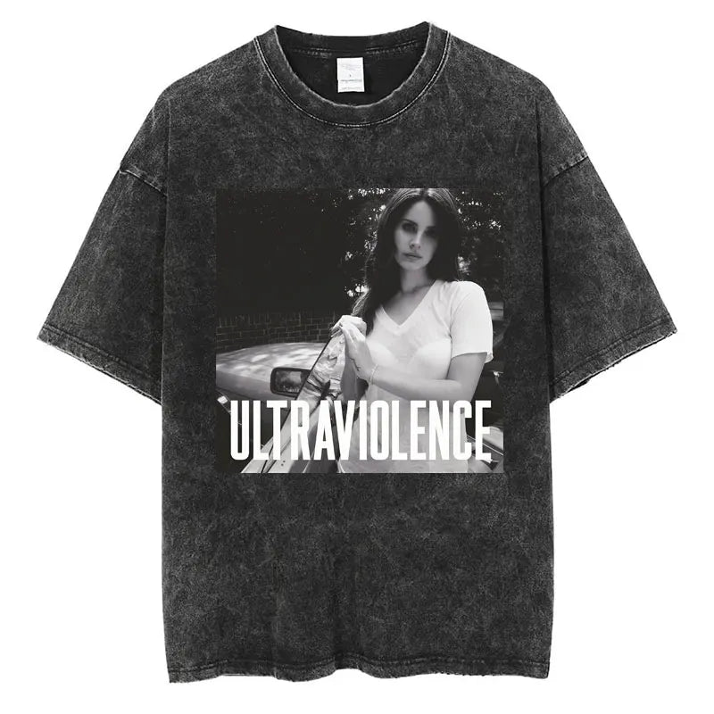 New Arrival Mens Clothes Tee Shirt Homme Graphic T-Shirts Men Tshirt for Men Ropa Hombre 90s Singer Lana Del Rey Washed
