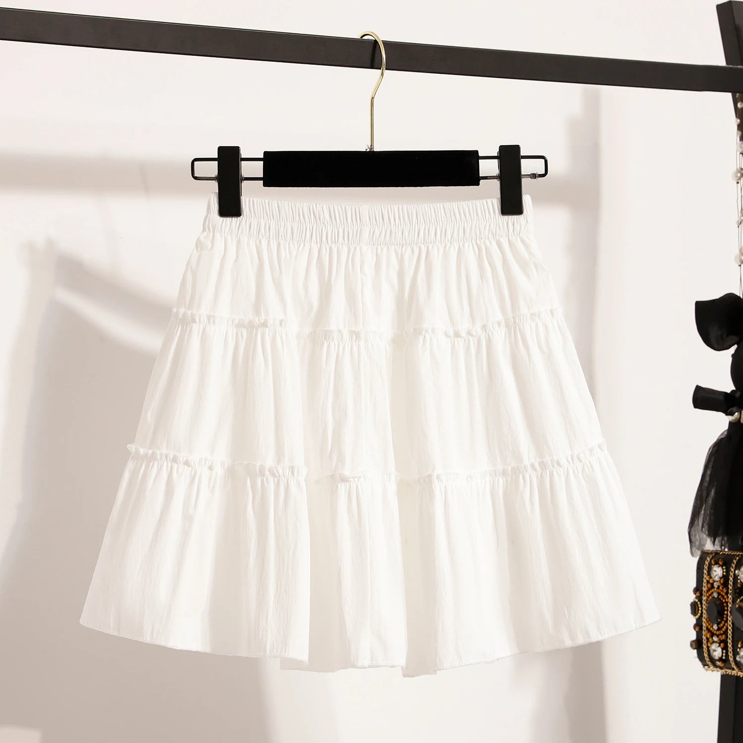 Plus Size Mini Skirt Women Summer 2025 New Arrival High Elastic Waist A Line Skirt With Lining Korean Style Black Or White Skirt