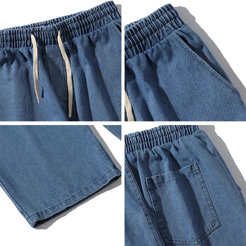 Oversized 5XL Men's Wide-leg Jeans Autumn New Casual Simple Straight Denim Trousers Black Gray Fashion Baggy Streetwear Pants