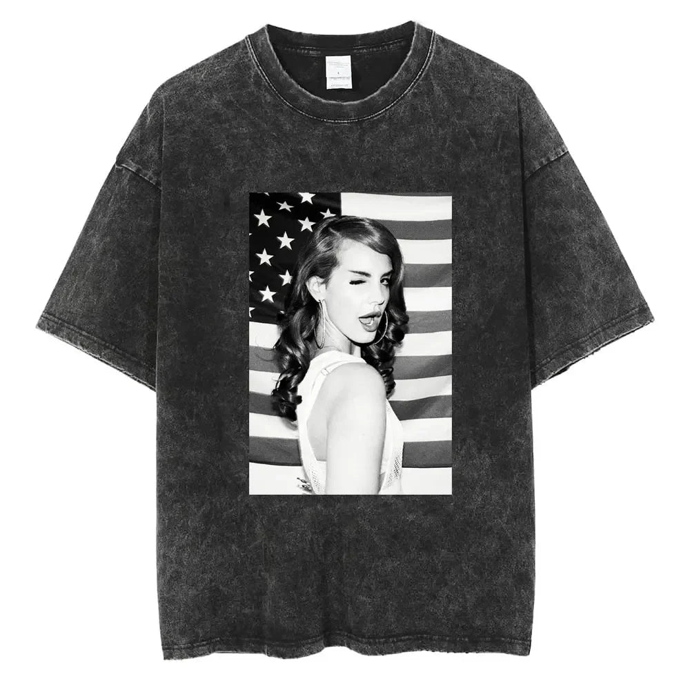 New Arrival Mens Clothes Tee Shirt Homme Graphic T-Shirts Men Tshirt for Men Ropa Hombre 90s Singer Lana Del Rey Washed