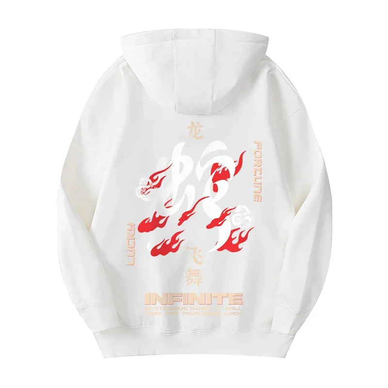 Spring Snake Year Chinese Character Printed Hoody For Men Hip Hop Fashion Y2K Hoodies Streetwear Oversized Hooded Sweatshirts