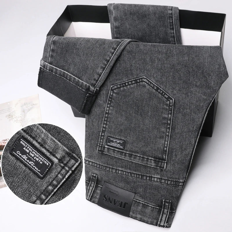 Stretch Pencil Cargo Jeans Gray Men High Street Casual Denim Trousers Fashion Personality Straight Little Feet Men's Pants