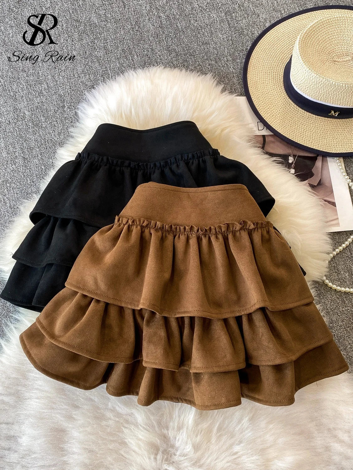 SINGREINY Spicy Girl Suede Cake Skirts Female Amreican Retro Streetwear Zipper Design A Line Spring Solid Vintage Short Skirts