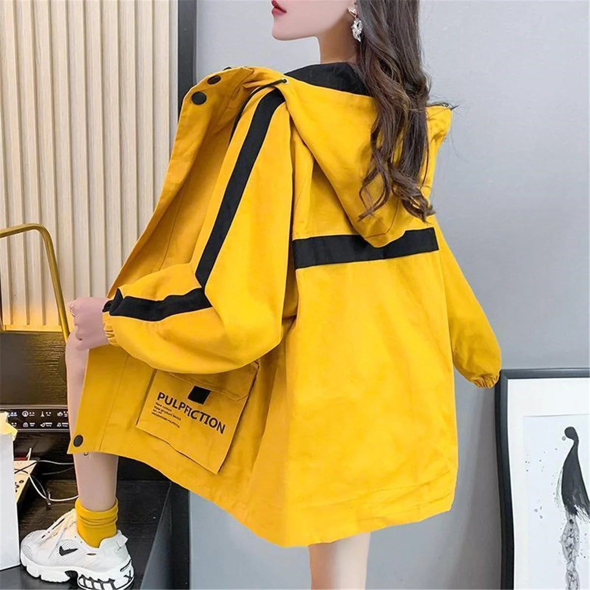 Fashion Work Jacket Harajuku Streetwear Kpop Hoodie Women Anime Tops Vintage Ulzzang Autumn Boyfriend Patchwork Jacket Femme