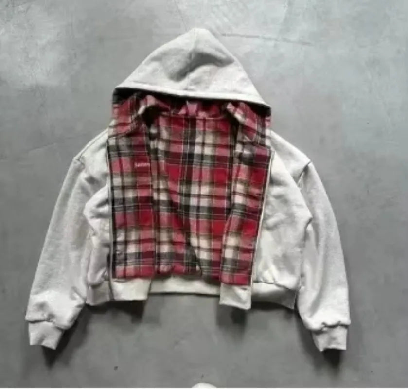 Y2K New American Fashion Trend Joker Sell Spot Zipper Hoodie Men Street Hip Hop Vintage Fleece Padded Sweatshirt Unisex Hoodie