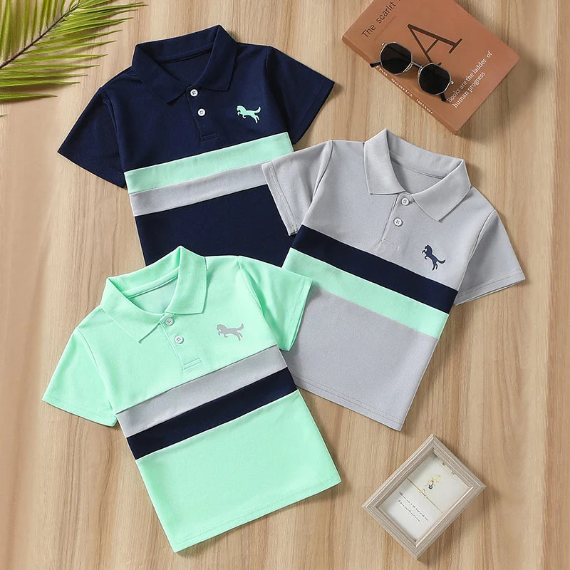 3-piece Set Of New Summer Children's Multi-color Combination POLO Top For Boys Handsome And casual Lapel Short Sleeved T-shirt