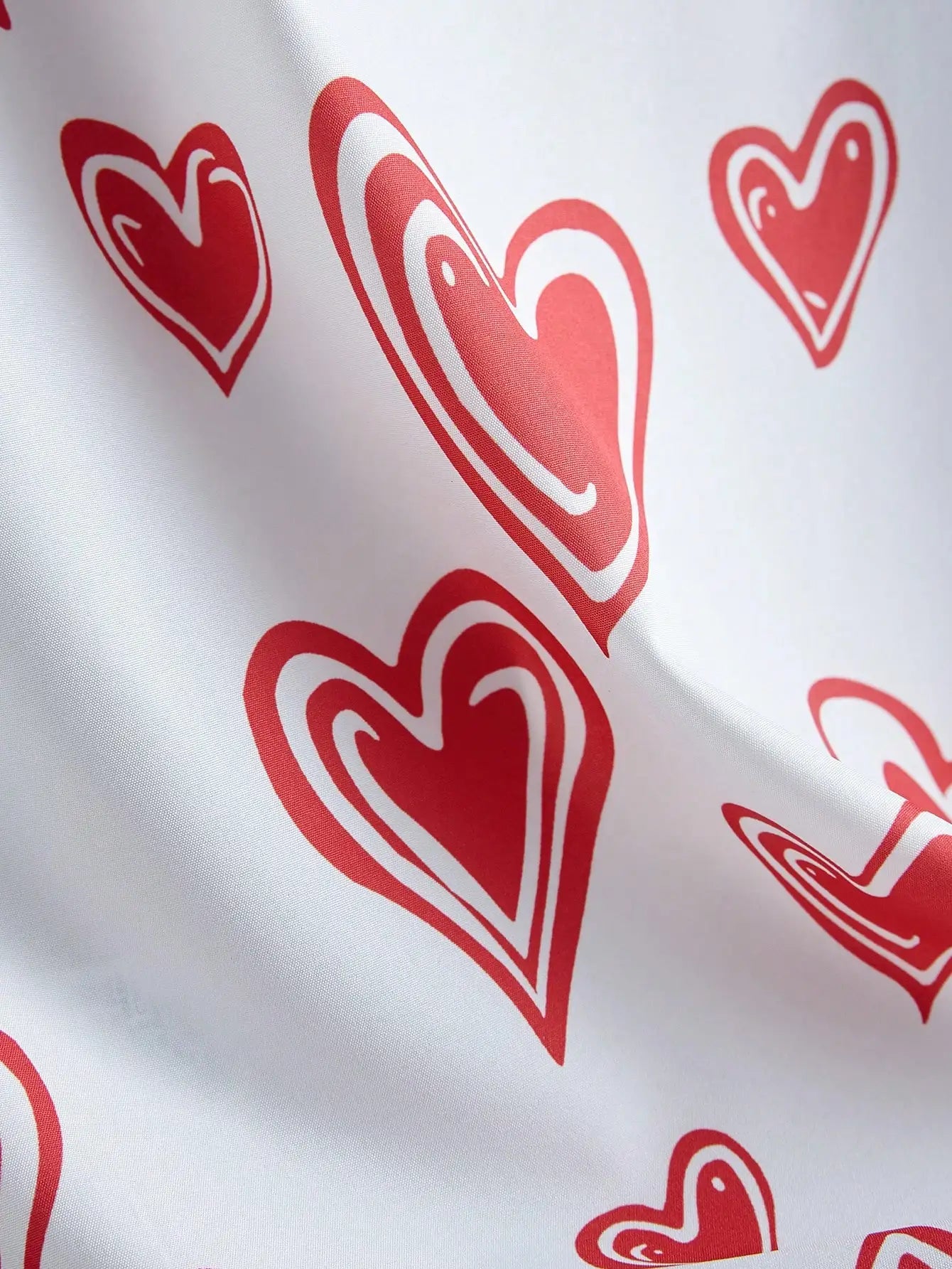 Men's White Short Sleeve Button-Up Shirt with Red Heart Print, Casual Style for Valentine's Day or Gift