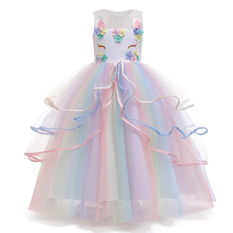 Kids Elegant Evening Dress For Carnival Girls Party Dresses Gown Children's Birthday Dress Bowknot Colorful Girl Princess Dress