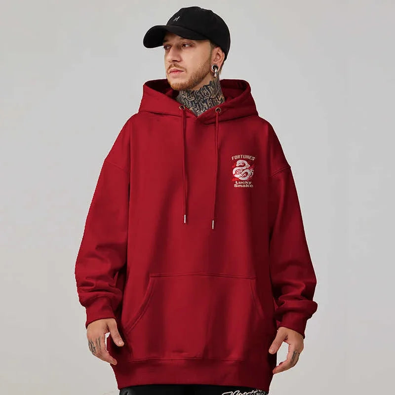 Spring Snake Year Chinese Character Printed Hoody For Men Hip Hop Fashion Y2K Hoodies Streetwear Oversized Hooded Sweatshirts