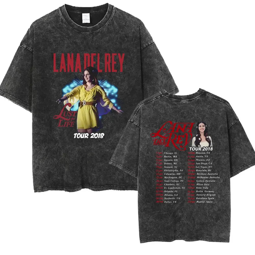 New Arrival Mens Clothes Tee Shirt Homme Graphic T-Shirts Men Tshirt for Men Ropa Hombre 90s Singer Lana Del Rey Washed