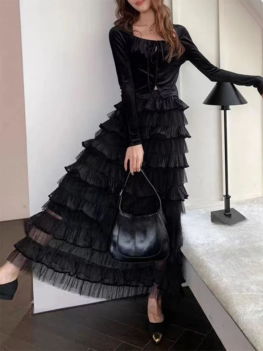 Women s Elegant Tulle Long Skirt Sweet Puffy Fluffy Layered A-Line Tutu Cake Skirts for Bride