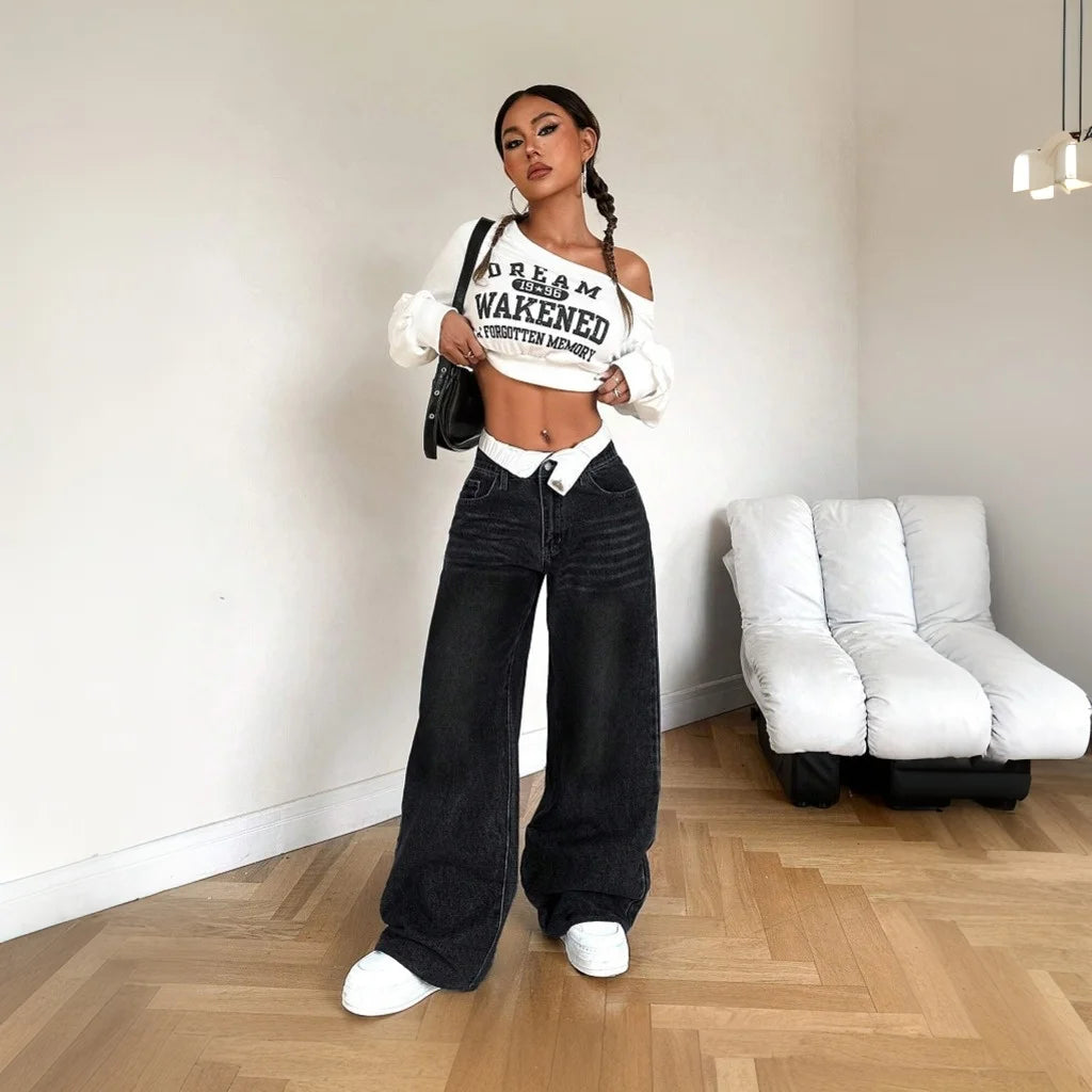 Y2k Jeans for Woman Low Rise Wide Leg Denim Pants Fashion Casual Style Loose Fit Trousers Trendy Vintage Design Comfort Wear