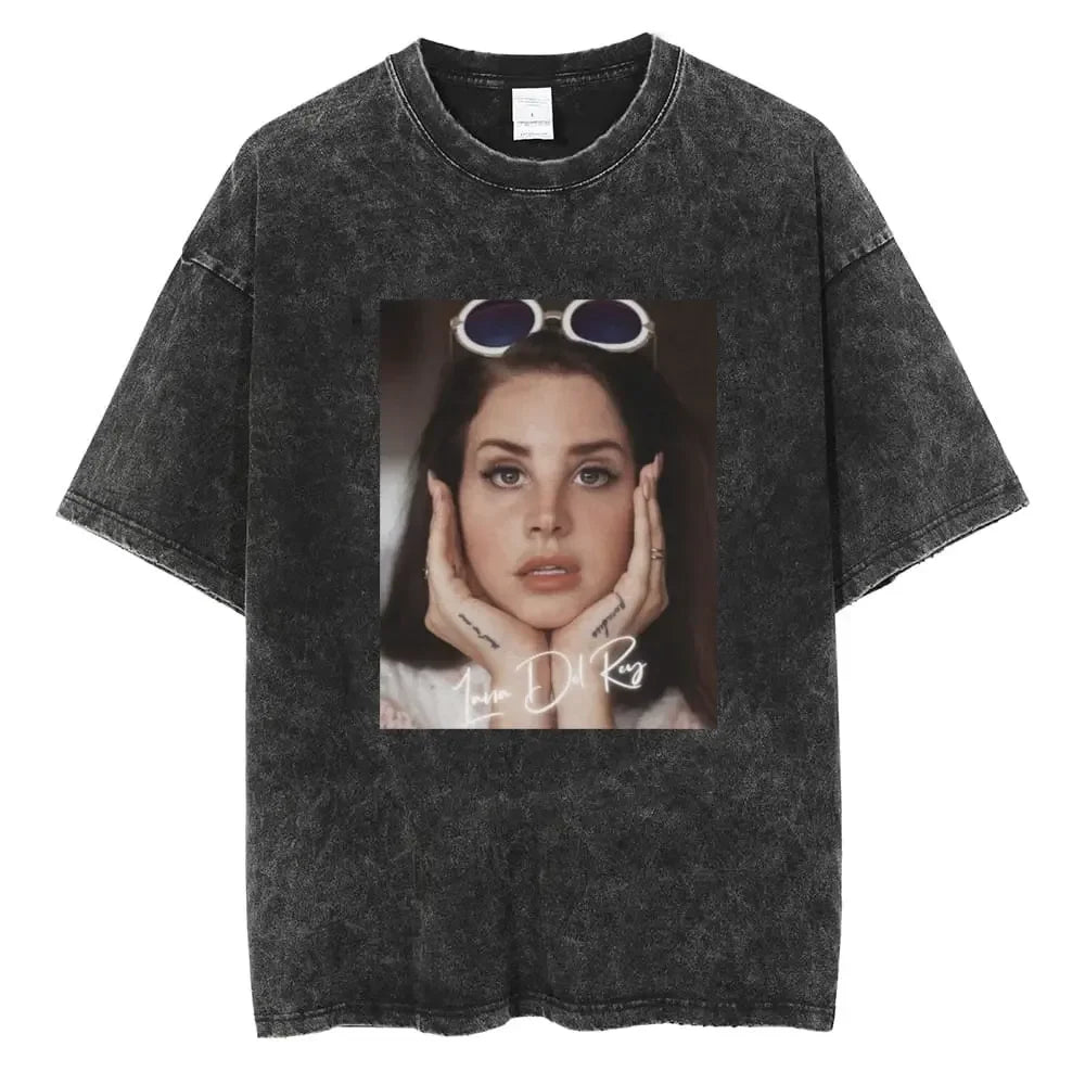 New Arrival Mens Clothes Tee Shirt Homme Graphic T-Shirts Men Tshirt for Men Ropa Hombre 90s Singer Lana Del Rey Washed