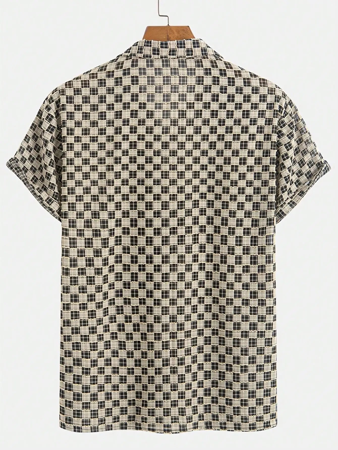 Men's Short Sleeve Open-Front Checkered Casual Shirt, Lightweight Summer Wear