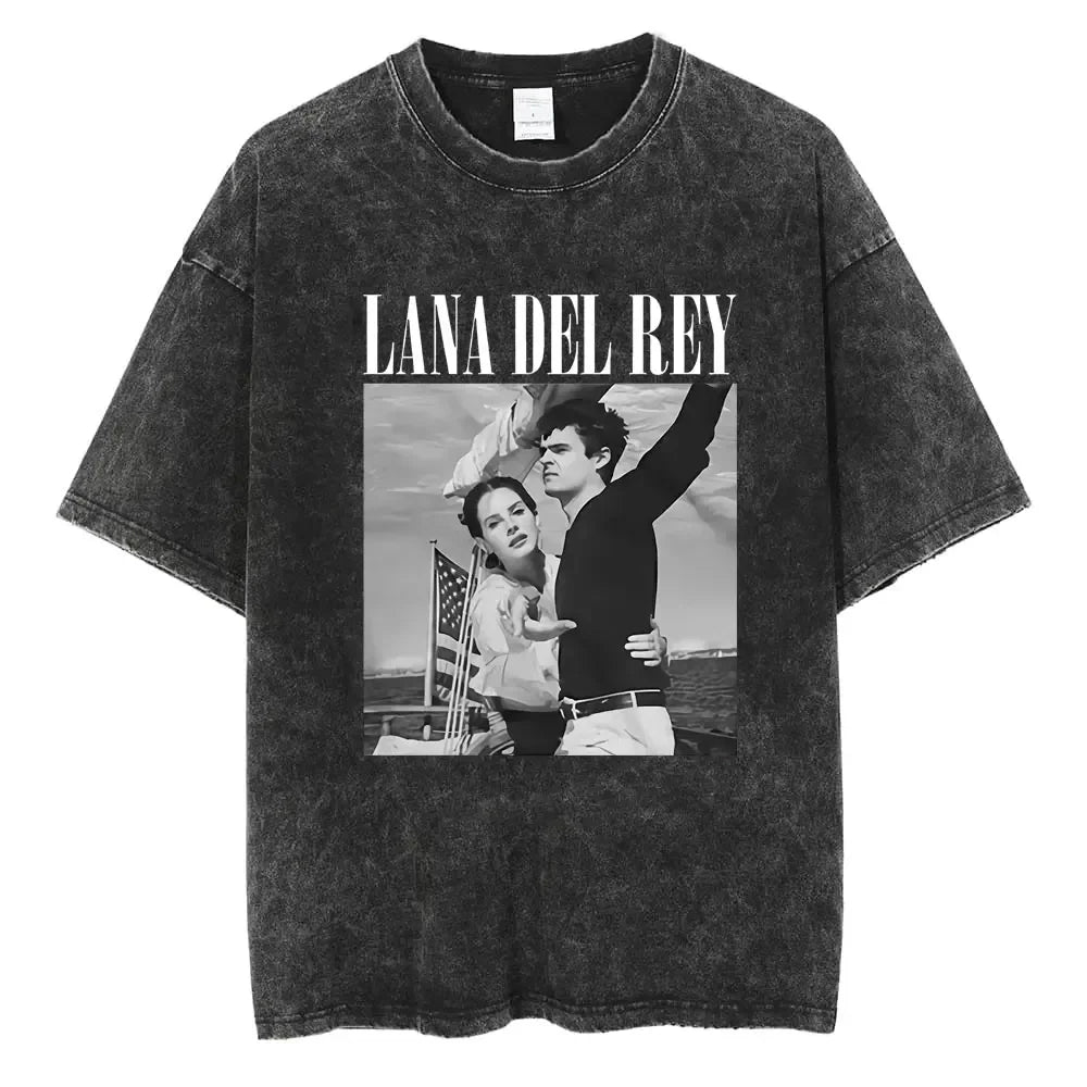 New Arrival Mens Clothes Tee Shirt Homme Graphic T-Shirts Men Tshirt for Men Ropa Hombre 90s Singer Lana Del Rey Washed