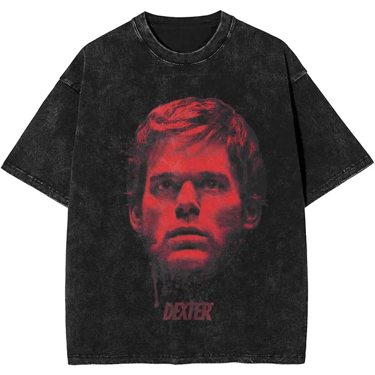 Mens T-Shirt Camisetas Short Sleeved Round Neck Y2k Tshirt New Dexter Morgan Edition Middle Finger Retro Trendy Vintage Washed
