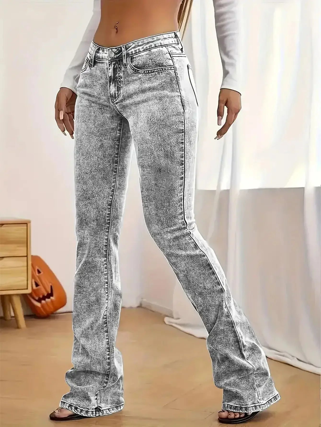 Jeans for Woman Y2k Jeans Gray Stretch Flared Minimalist Comfort Fit Retro Style High Waist Vintage Fashion Trendy 2025