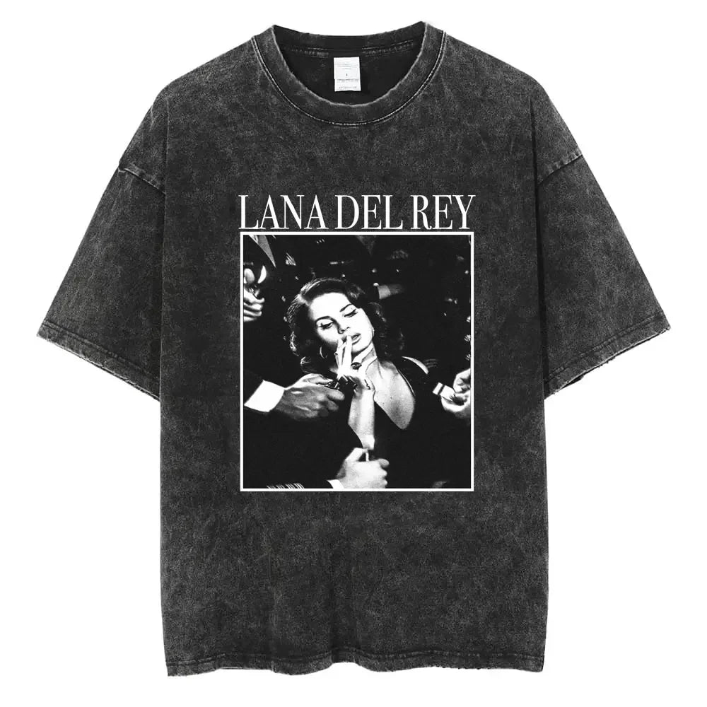 New Arrival Mens Clothes Tee Shirt Homme Graphic T-Shirts Men Tshirt for Men Ropa Hombre 90s Singer Lana Del Rey Washed