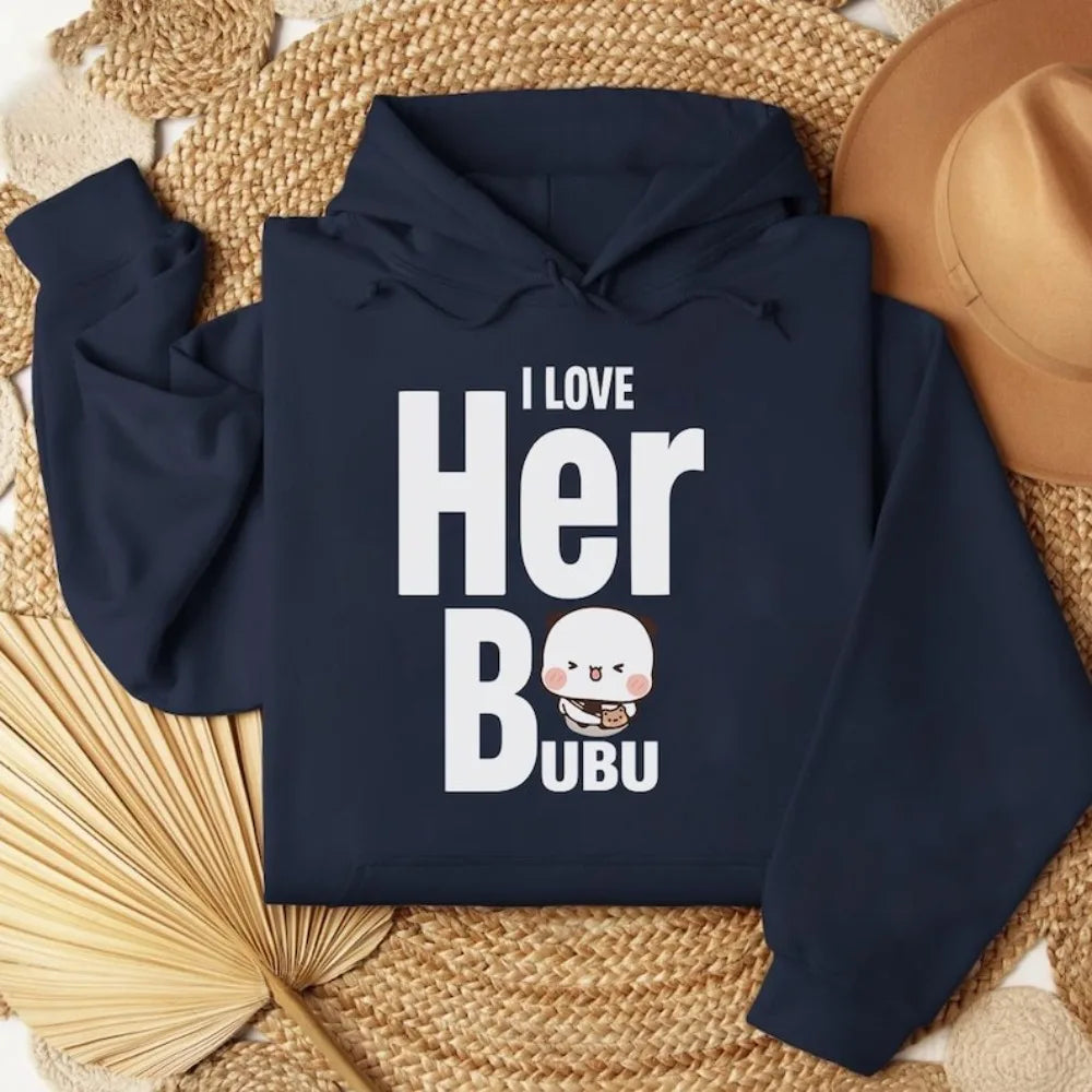 I LOVE HER HIS Bubu Dudu Bear Sweatshirt Cute Matching Couple Hoodies Anniversary Gift Clothing Men Women Casual Daily Life Tops
