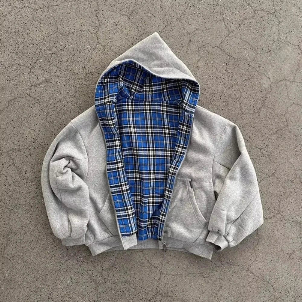 Y2K New American Fashion Trend Joker Sell Spot Zipper Hoodie Men Street Hip Hop Vintage Fleece Padded Sweatshirt Unisex Hoodie