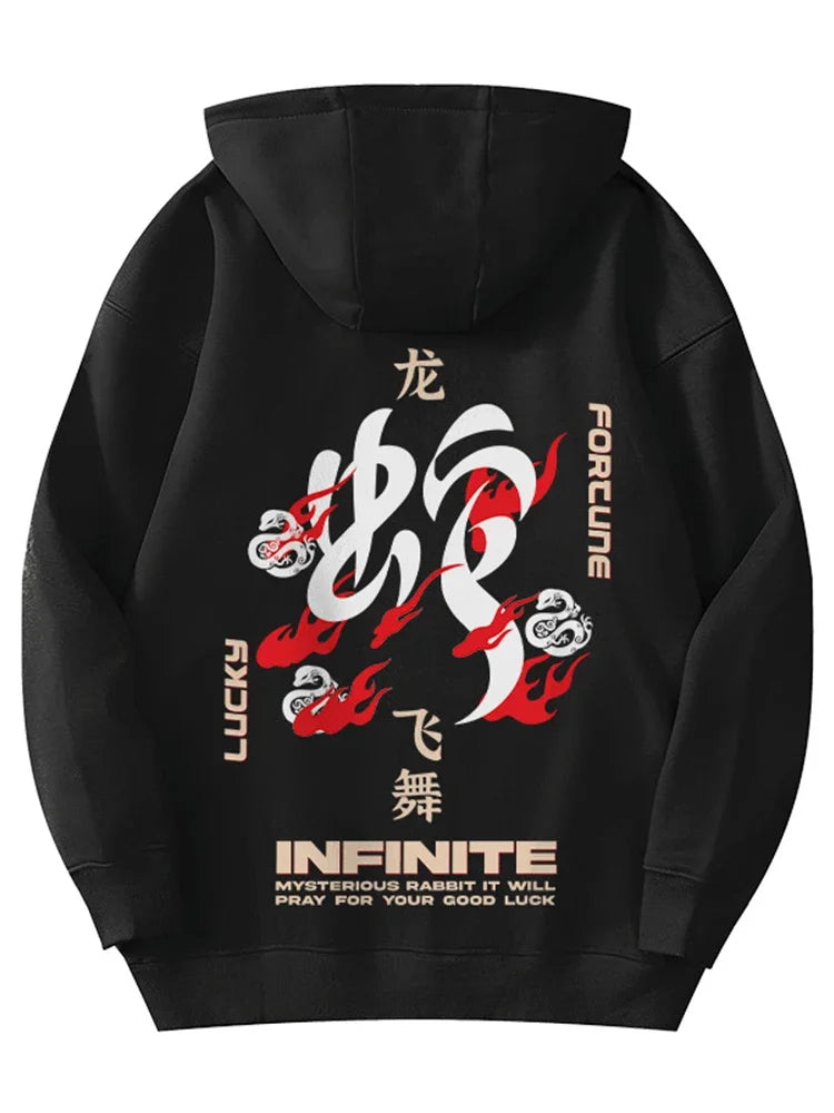 Spring Snake Year Chinese Character Printed Hoody For Men Hip Hop Fashion Y2K Hoodies Streetwear Oversized Hooded Sweatshirts