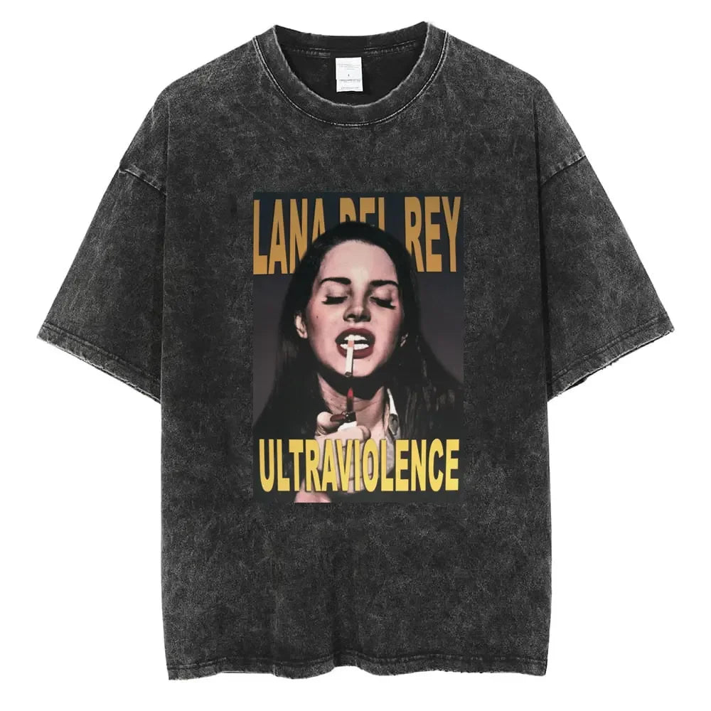 New Arrival Mens Clothes Tee Shirt Homme Graphic T-Shirts Men Tshirt for Men Ropa Hombre 90s Singer Lana Del Rey Washed