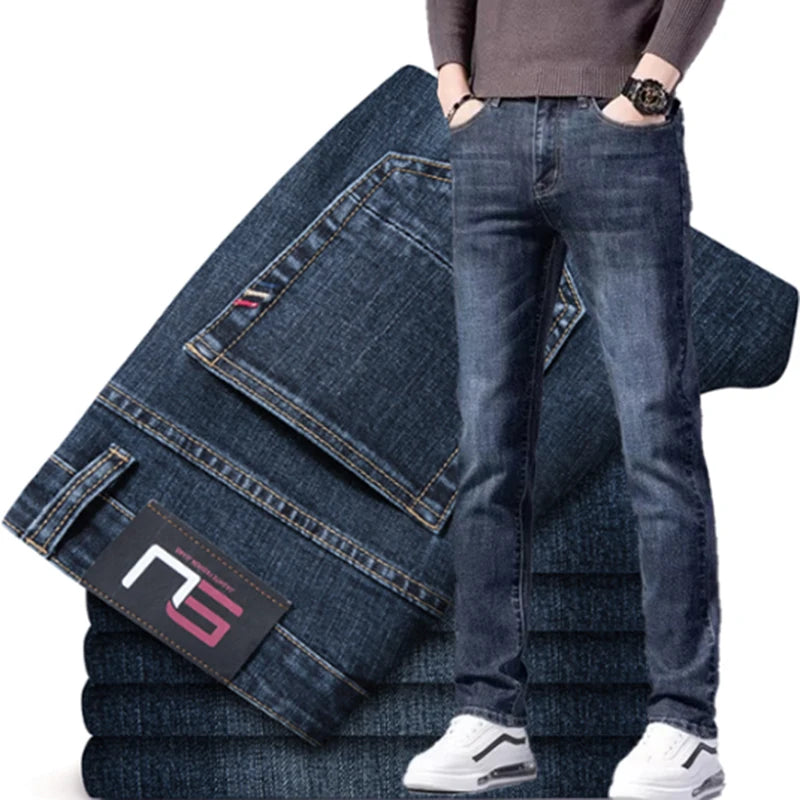 Men Loose Retro Vintage Jeans Male spring and autumn Korean Slim Fit Denim Pants Straight Leg Narrow Leg Blue-Gray Trousers
