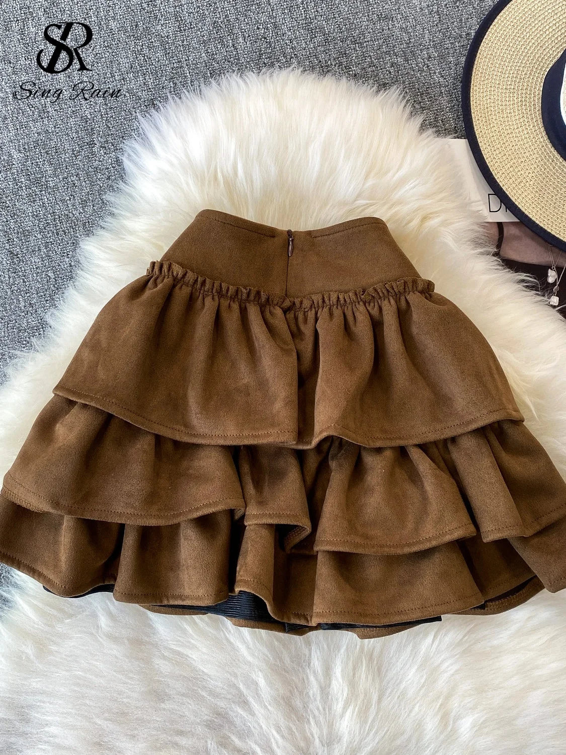 SINGREINY Spicy Girl Suede Cake Skirts Female Amreican Retro Streetwear Zipper Design A Line Spring Solid Vintage Short Skirts