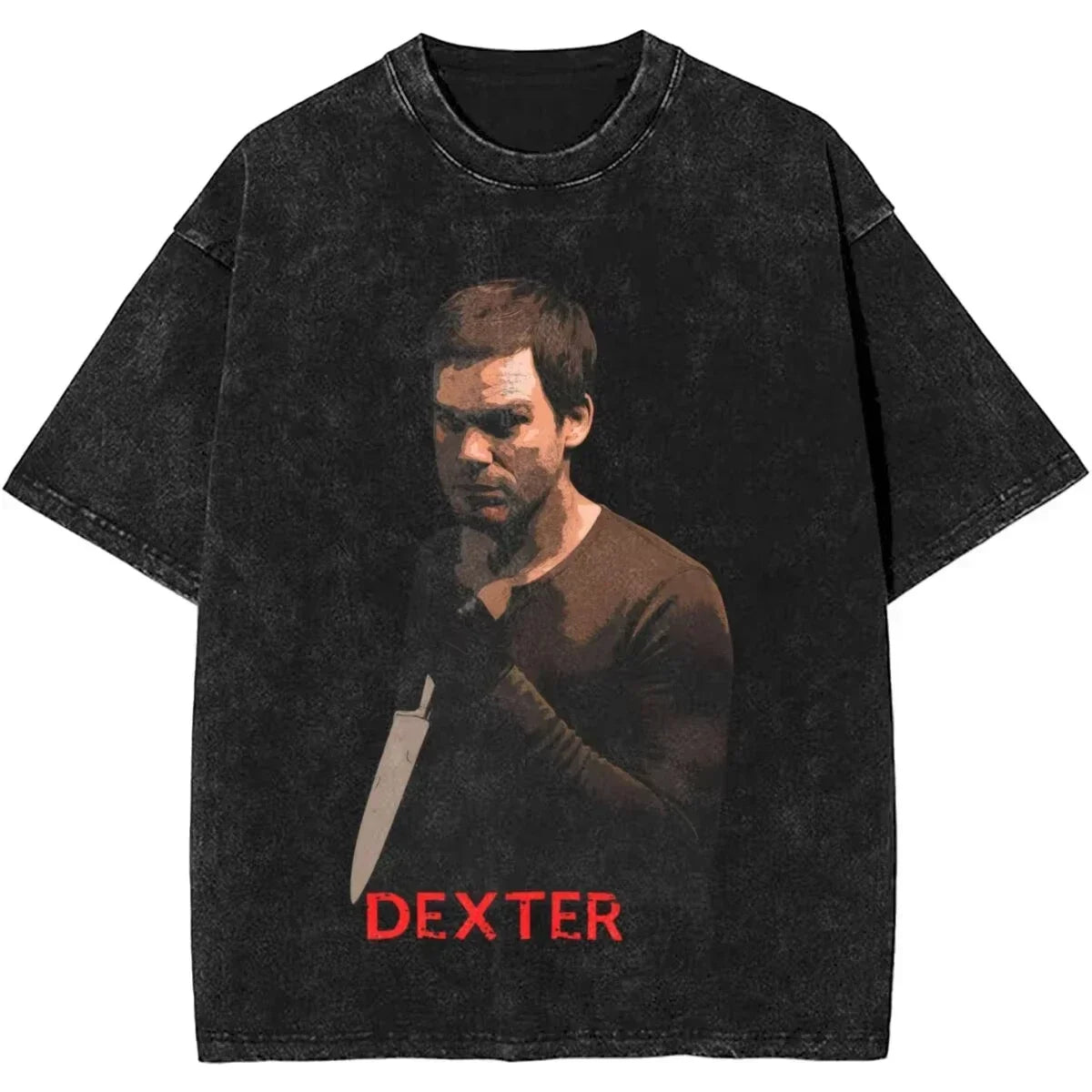 Mens T-Shirt Camisetas Short Sleeved Round Neck Y2k Tshirt New Dexter Morgan Edition Middle Finger Retro Trendy Vintage Washed