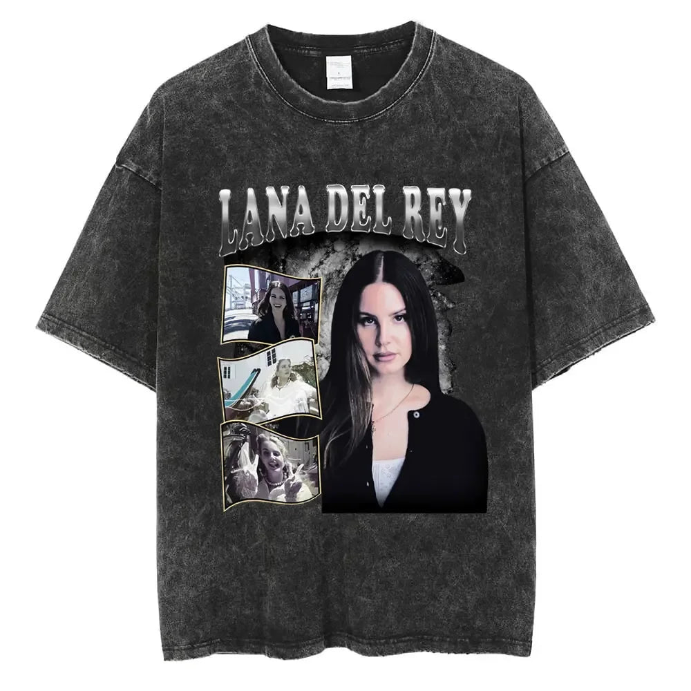 New Arrival Mens Clothes Tee Shirt Homme Graphic T-Shirts Men Tshirt for Men Ropa Hombre 90s Singer Lana Del Rey Washed