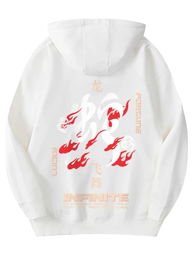 Spring Snake Year Chinese Character Printed Hoody For Men Hip Hop Fashion Y2K Hoodies Streetwear Oversized Hooded Sweatshirts