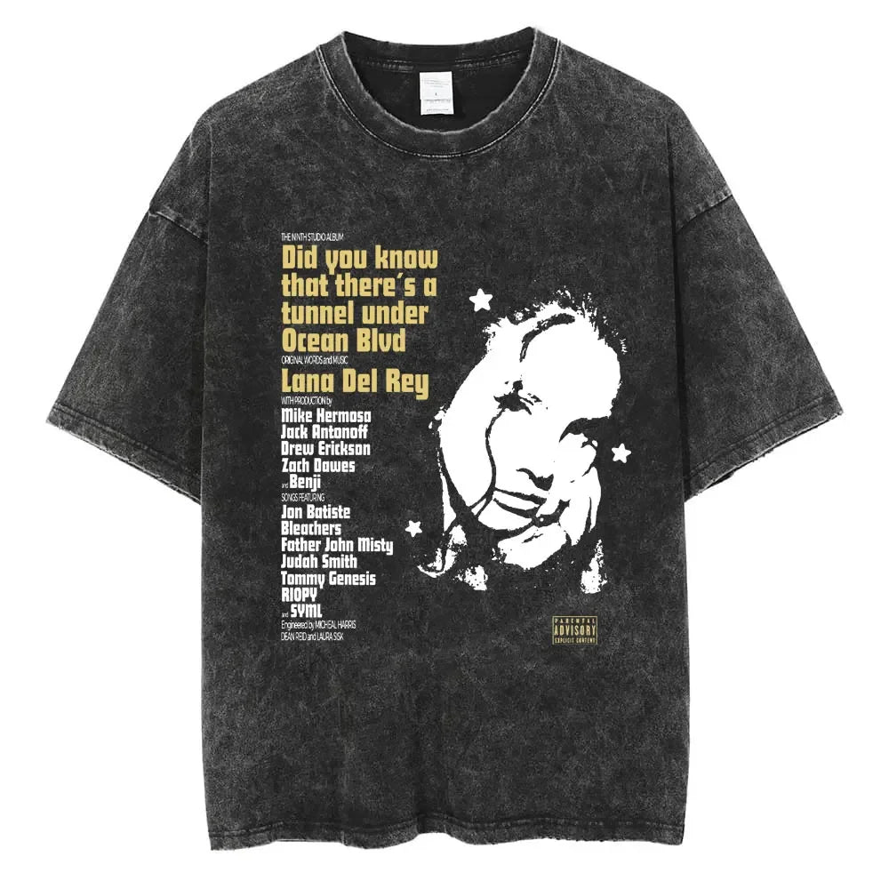 New Arrival Mens Clothes Tee Shirt Homme Graphic T-Shirts Men Tshirt for Men Ropa Hombre 90s Singer Lana Del Rey Washed