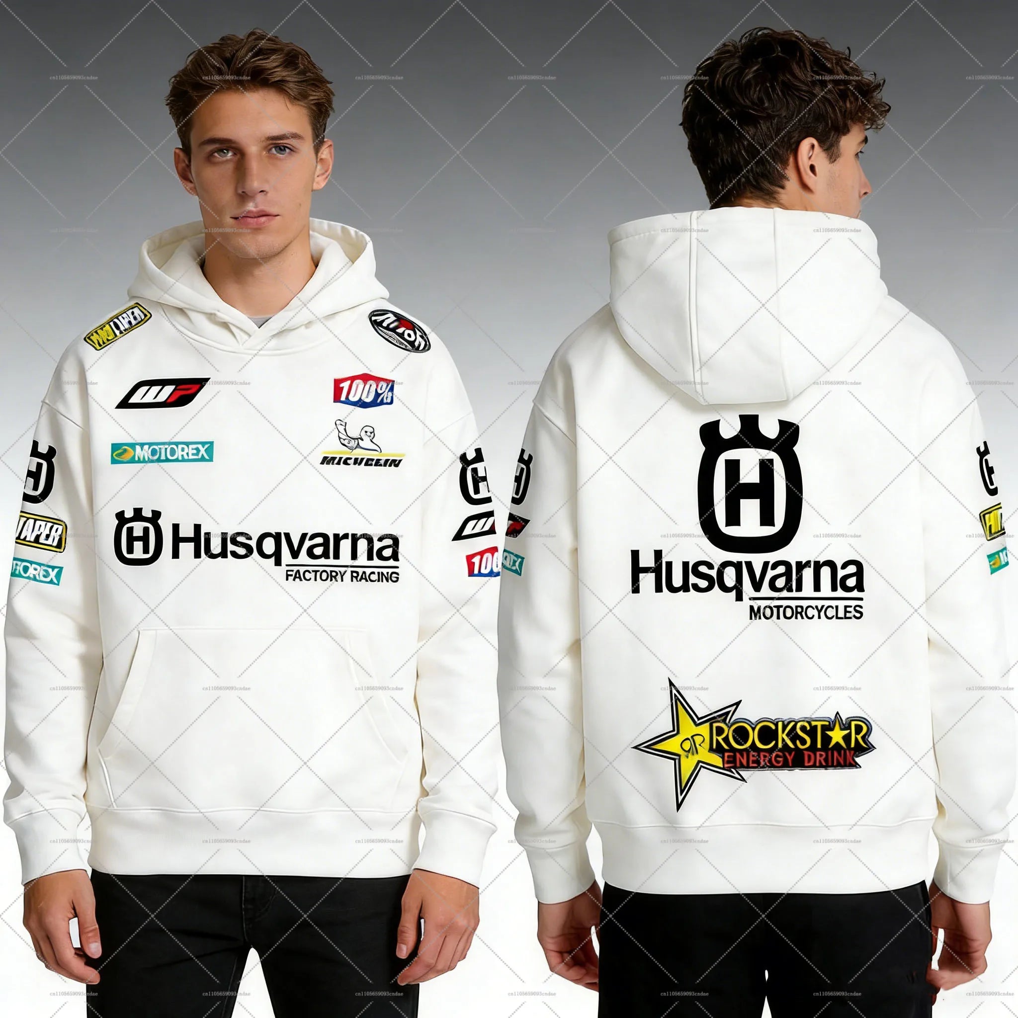 2026 New Husqvarna Racing Print Hoodie Men Casual Streetwear Sweatshirt Rockstar Energy Motocross Graphic Tops