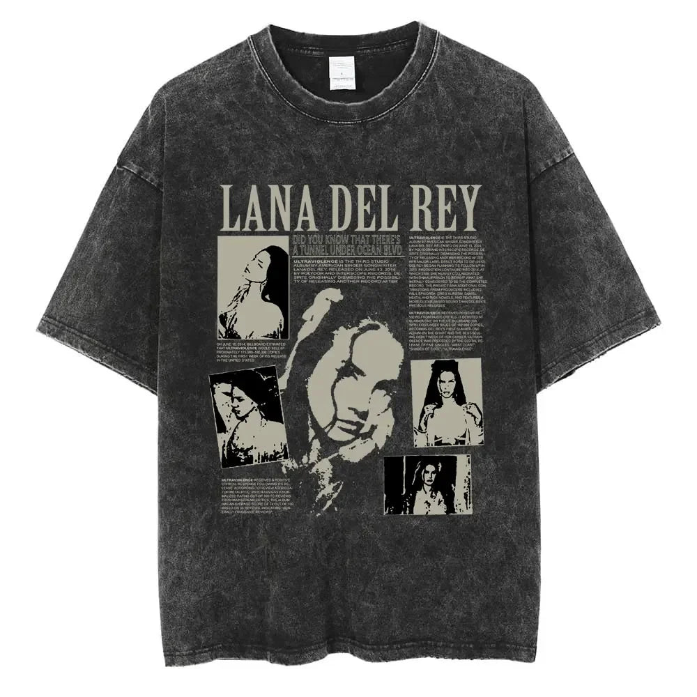 New Arrival Mens Clothes Tee Shirt Homme Graphic T-Shirts Men Tshirt for Men Ropa Hombre 90s Singer Lana Del Rey Washed