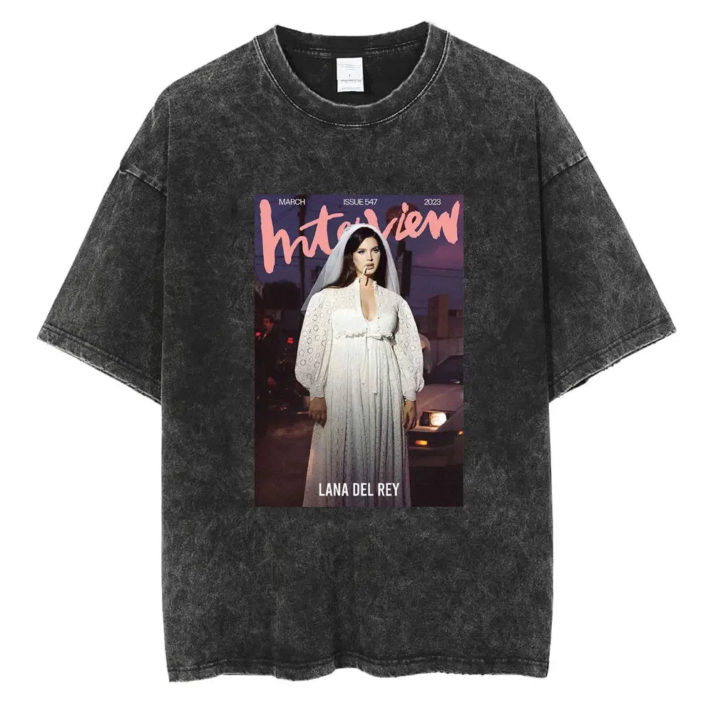 New Arrival Mens Clothes Tee Shirt Homme Graphic T-Shirts Men Tshirt for Men Ropa Hombre 90s Singer Lana Del Rey Washed