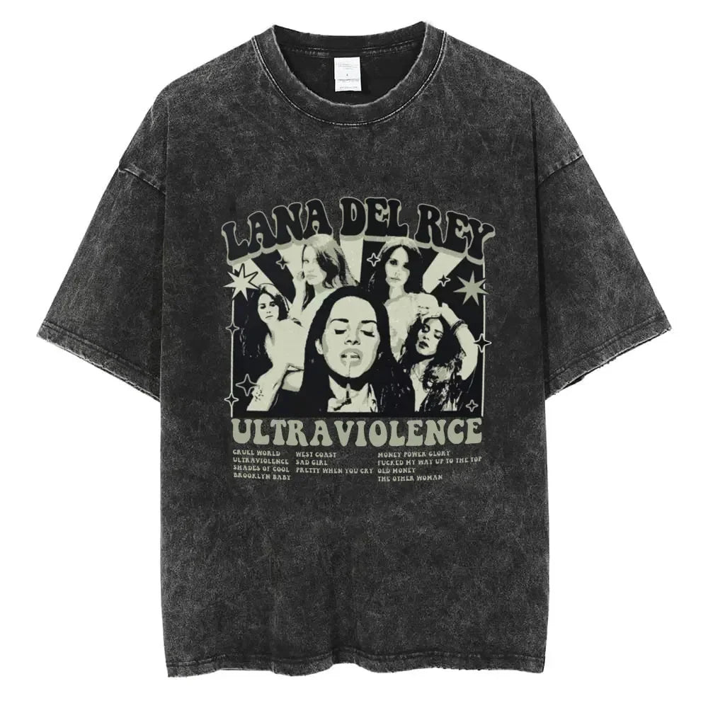 New Arrival Mens Clothes Tee Shirt Homme Graphic T-Shirts Men Tshirt for Men Ropa Hombre 90s Singer Lana Del Rey Washed