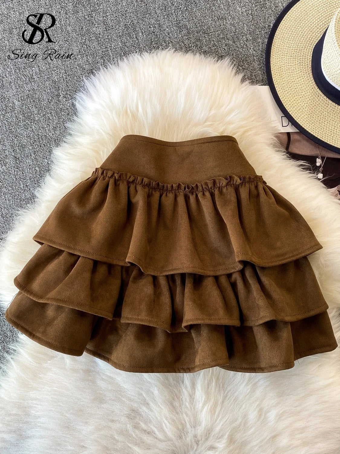 SINGREINY Spicy Girl Suede Cake Skirts Female Amreican Retro Streetwear Zipper Design A Line Spring Solid Vintage Short Skirts