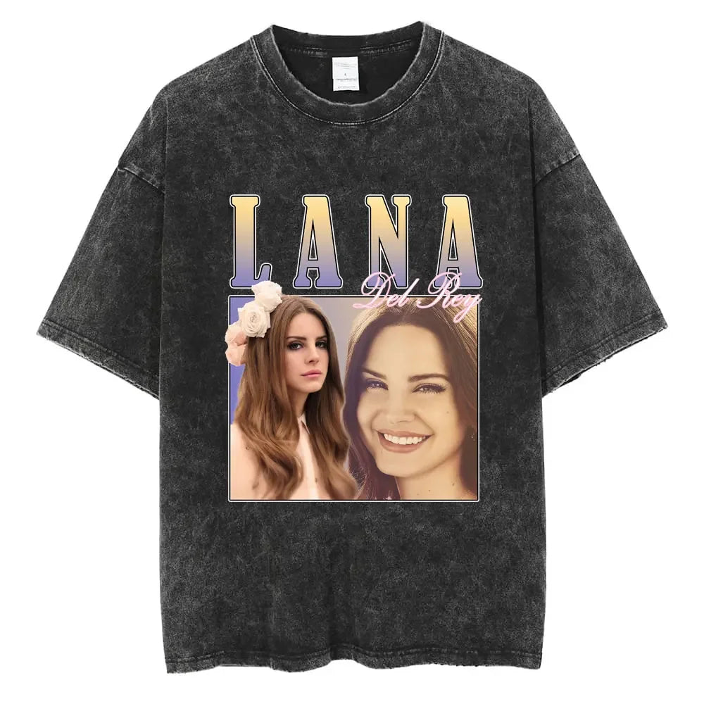 New Arrival Mens Clothes Tee Shirt Homme Graphic T-Shirts Men Tshirt for Men Ropa Hombre 90s Singer Lana Del Rey Washed