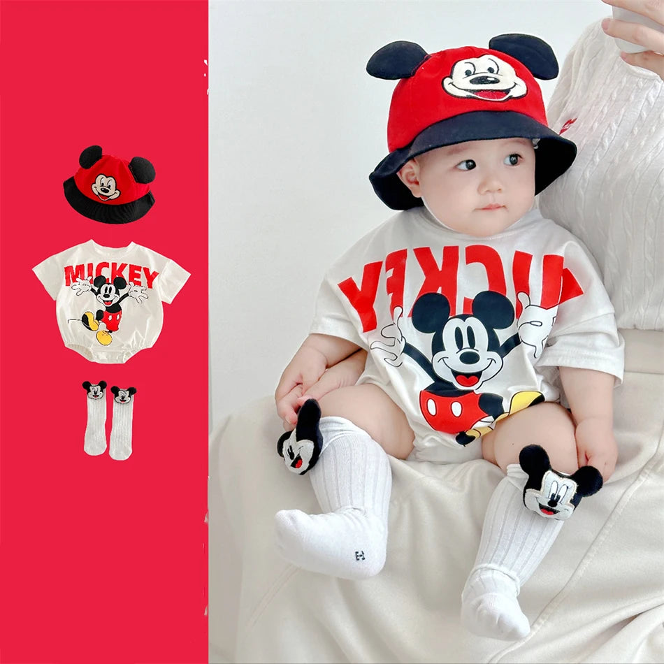 Disney Mickey Mouse Donald Duck Rompers Summer Toddler Cotton Soft Cartoon Jumpsuit Newborn Daisy Bodysuits for Baby Girls Boys