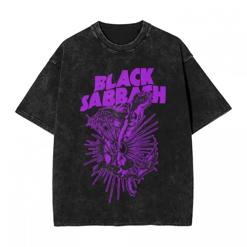 Round Neck Y2k Tshirt Men Clothing New in Top & Tees Mens T-Shirt Camisetas Washed American Black Sabbath Pattern Hip-hop Rock