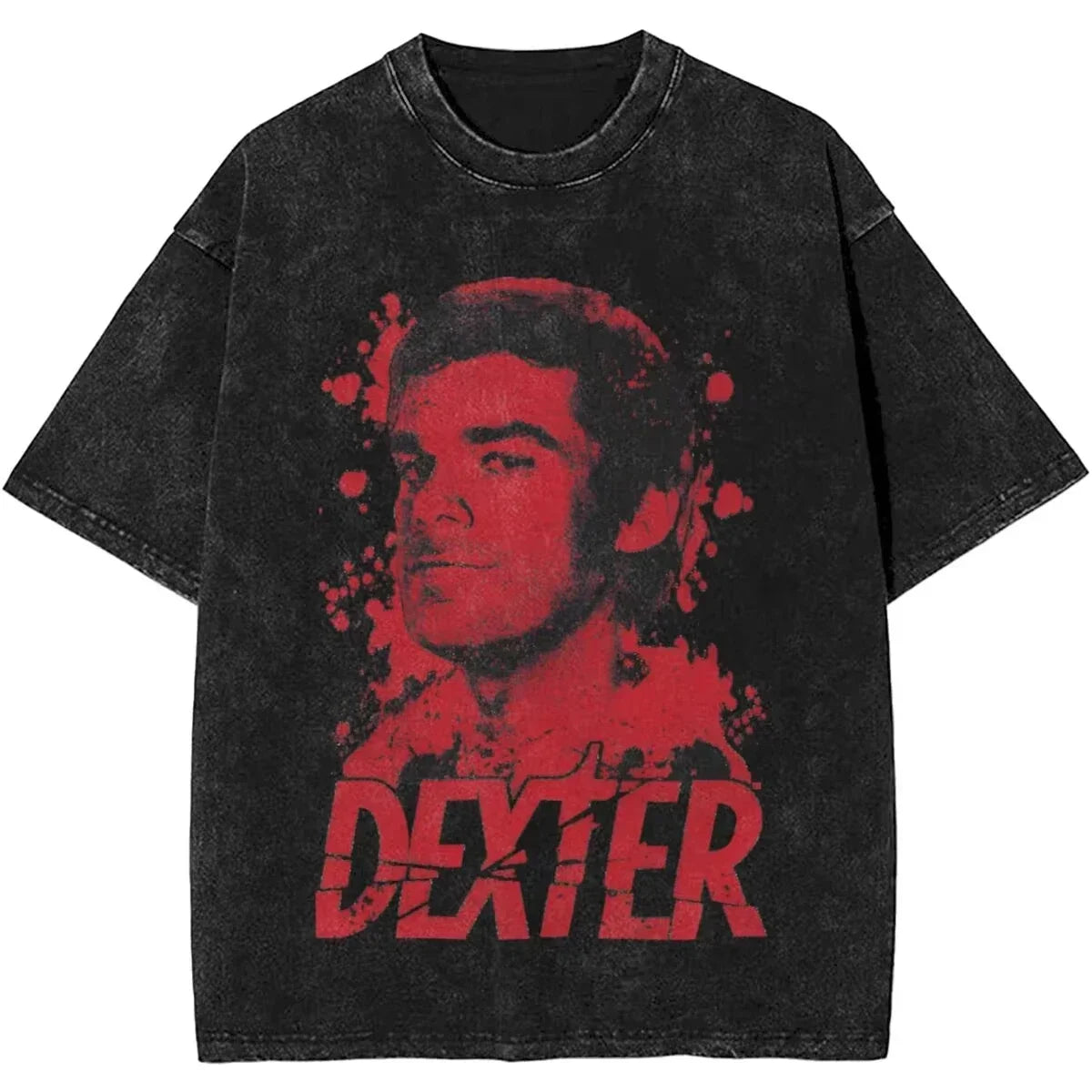 Mens T-Shirt Camisetas Short Sleeved Round Neck Y2k Tshirt New Dexter Morgan Edition Middle Finger Retro Trendy Vintage Washed