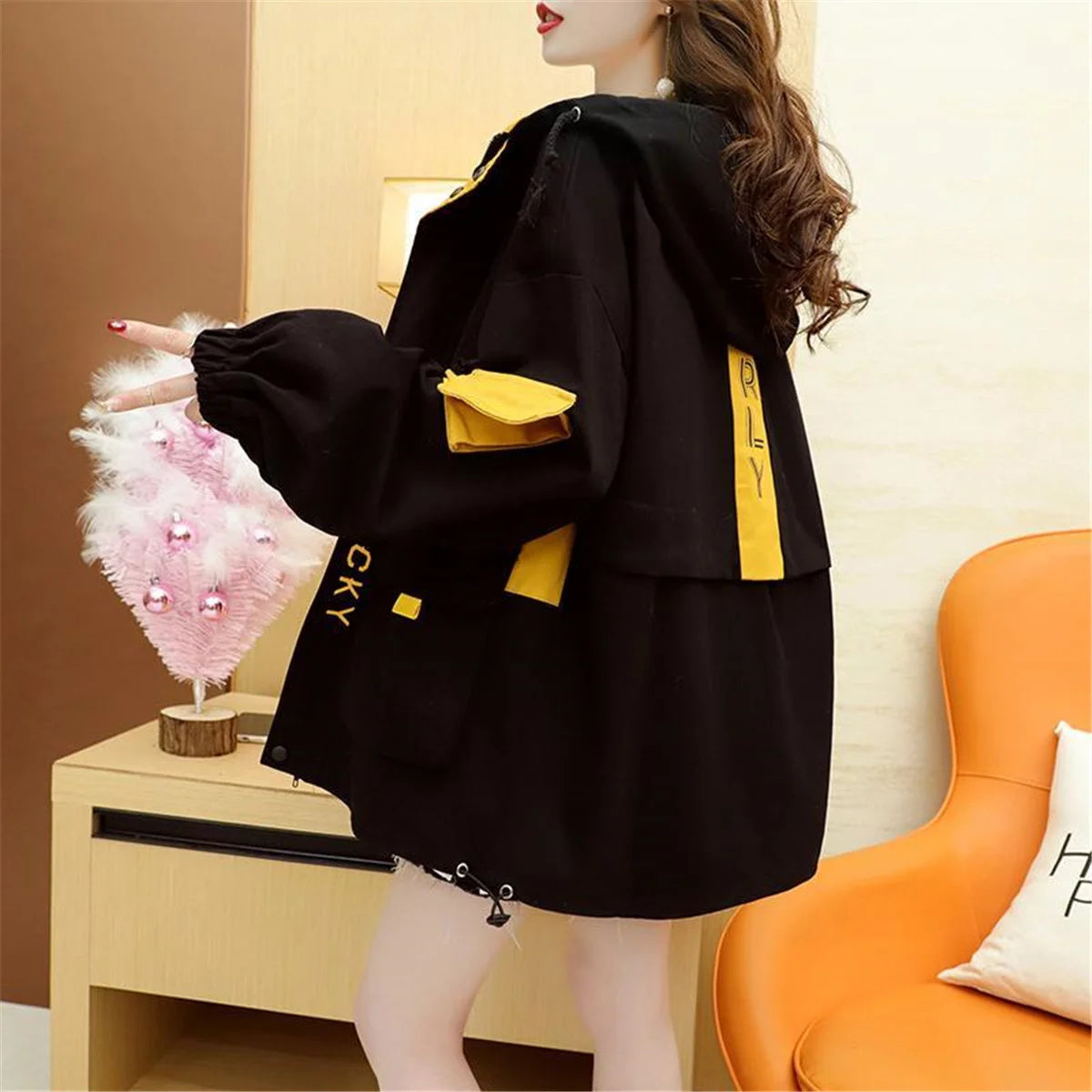 Fashion Work Jacket Harajuku Streetwear Kpop Hoodie Women Anime Tops Vintage Ulzzang Autumn Boyfriend Patchwork Jacket Femme