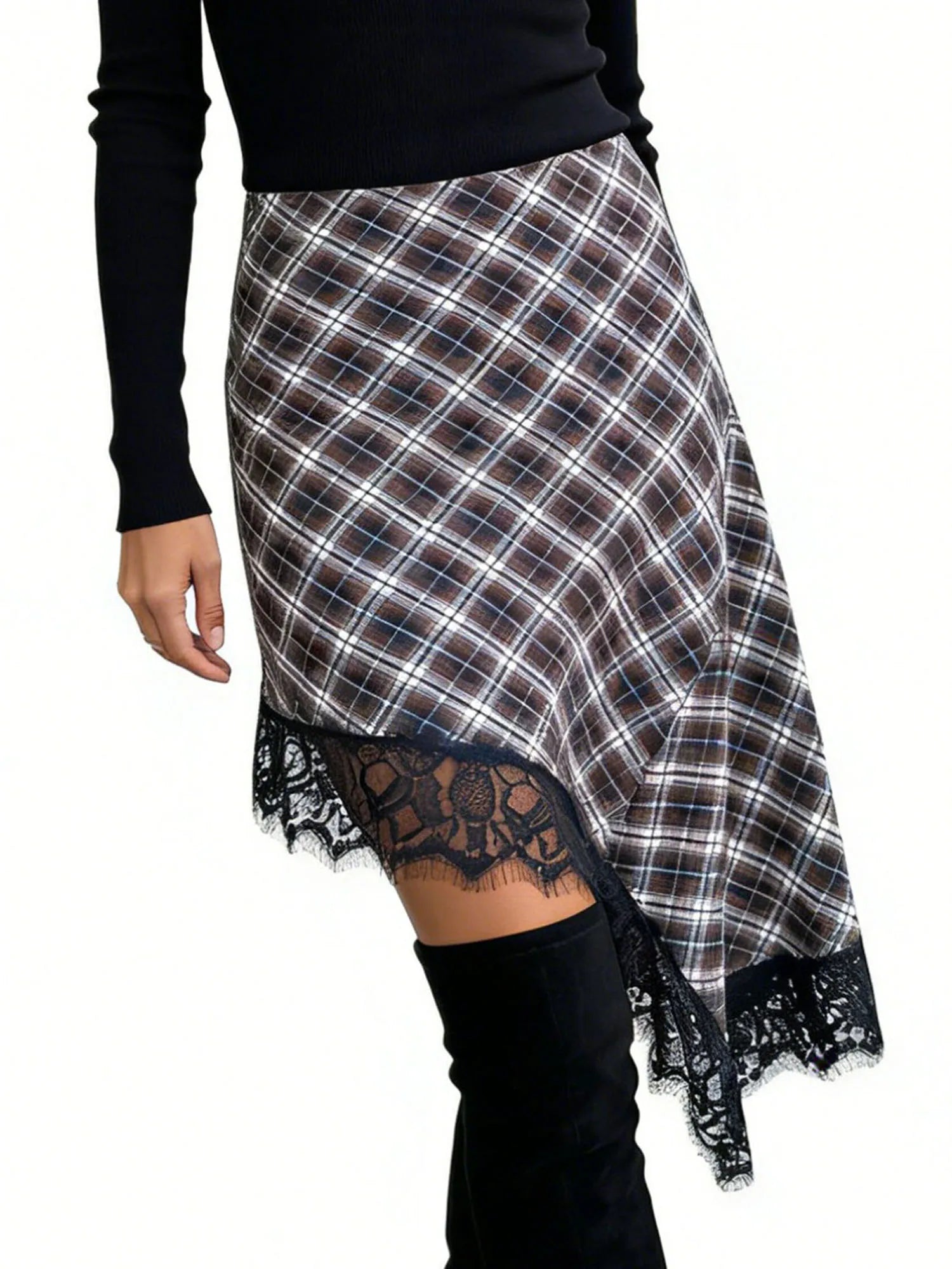 Women Skirt Floral Print High Waist Vintage Ruffle Trim A-Line Knee-Length Skirts with Belt Detail for Summer Fashion