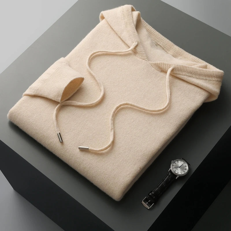 MVLYFLRT Men's One-piece ready-to-wear Hoodie 100% Merino Wool Knitted Sweater Shirt Autumn Winter Casual Large Top Long Sleeved